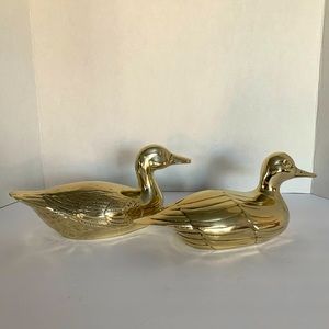 Vintage MCM polished brass ducks